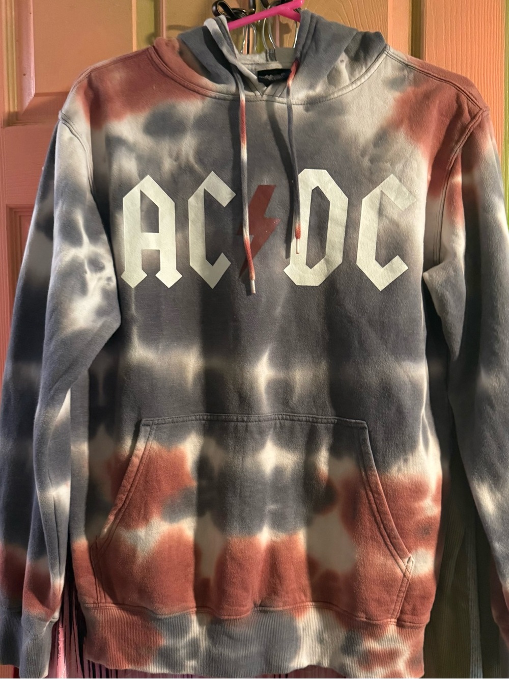 AC/DC Tie-Dye Zip-Up Hoodie - Gray & Rust
